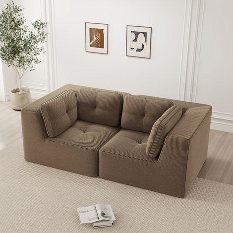 Ecksofa Cord Braun modular, rahmenlos mit Cordbezug und 74 cm Sitztiefe (1/5)
