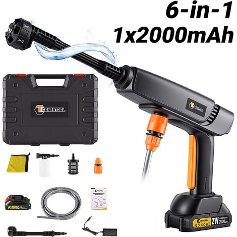 Nettoyeur Haute Pression sans Fi Max 70 Bar, débit 5L/min, Buse Multi-Fonctions 6-en-1, Nettoyeur haute pression portable Idéal pour Nettoyer la Voiture et le sol - avec Une batterie au lithium de 21 (1/5)