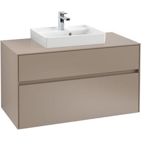 Villeroy &amp Boch Collaro Meuble pour lavabo avec éclairage, 1000x548x500 mm, 2 tiroirs, pour lavabo au milieu, C016L0, Coloris: Façade/carcasse : Blanc brillant, poignée : Blanc mat - C016L0DH