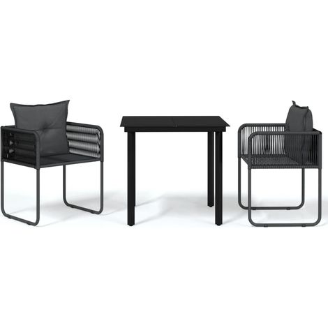 Set da pranzo da giardino mobili da esterno 3 pezzi nero 020013659