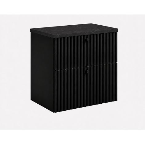 Mobile bagno Bello 60 cm, nero, piano marmo nero, maniglie nere (1/5)