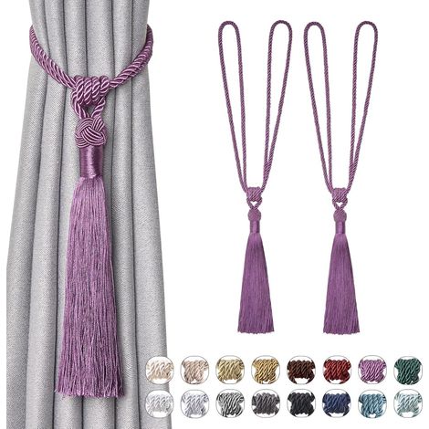 Raffhalter élégants pour rideaux, corde tressée nouée faite main, lot de 2, lilas. (1/5)