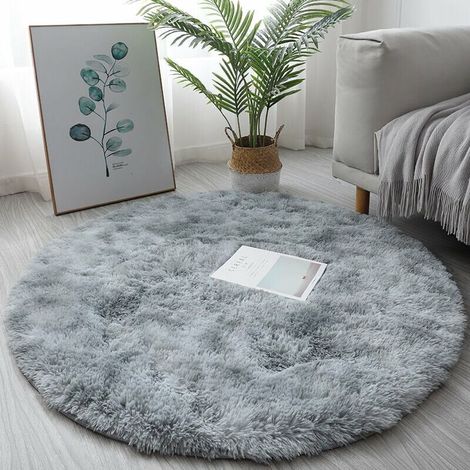 Tapis ronds et moelleux pour chambre et salon, jolis tapis pour chambre d'enfant, tapis ronds et duveteux pour chambre de bébé fille, décoration intérieure, tapis rond de 120 cm (gris clair) (1/3)