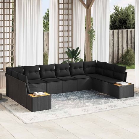 vidaXL Ensemble de canapé de jardin 10 pièces 10-Nombre de places Noir (1/5)