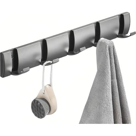 Cintre pliable, support mural, crochets de penderie, support mural, élégant, cintre moderne, support mural pour cintres, blanc argenté, 5 crochets (gris, 5 crochets) (1/5)