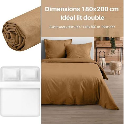 Drap Housse - 180x200 cm - Bonnet 30 cm - 100 % Coton Oeko-Tex - Couleur Curry - Unité (1/5)