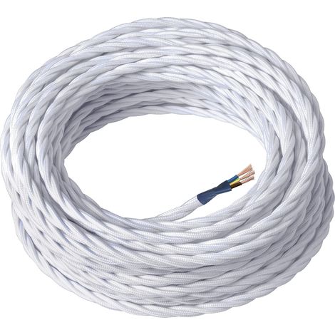Amarcords - Cavo elettrico tessile colore BIANCO, trecciato, seta, 50 metri, con messa a terra 3x0,75mm - Filo rivestito in tessuto colorato vintage per lampade lampadari applique e abat jour. (1/4)