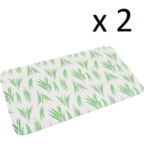 Lot de 2 tapis de bain antidérapant,tapis salle de bain en microfibre avec motif de feuilles vertes-Longueur 70 x Profondeur 45 cm (1/3)