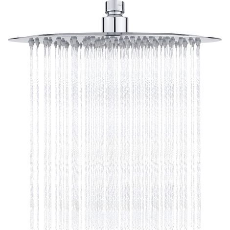 Tete de Douche Inox - Douche Economie d'Eau, Pommeau de Douche Ronde 25CM, Tete de Douche Pluie Universelle Filetage 1/2 Pouce, Rotatif 360°, Inclinable 30°, Facile à Installer et à Nettoyer (1/5)