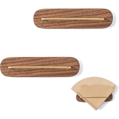 2 Pièces Support Filtre À Café Élégant Mural, Porte-Filtre À Café En Noyer Et Laiton Vintage, Support De Rangement Compatible Avec Filtres Coniques Et En Forme D'Éventail (1/5)