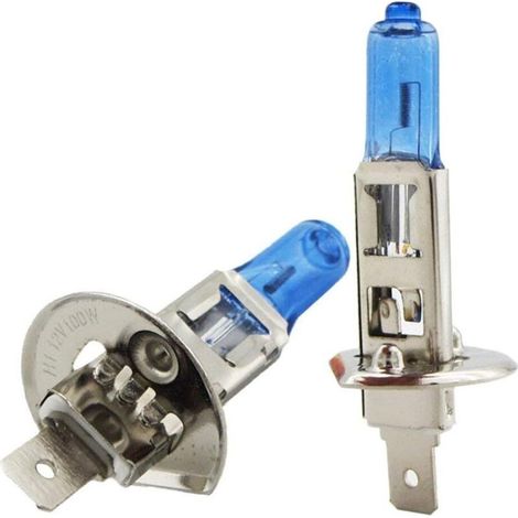 2Pcs H1 100W Halogène Lumière Blanc Brillant Ampoules De Phare De Voiture Ampoule Lampe 12V 6000K, Phare Automobile Lampe De Direction Signal De Frein Feu Arrière De Recu (1/4)