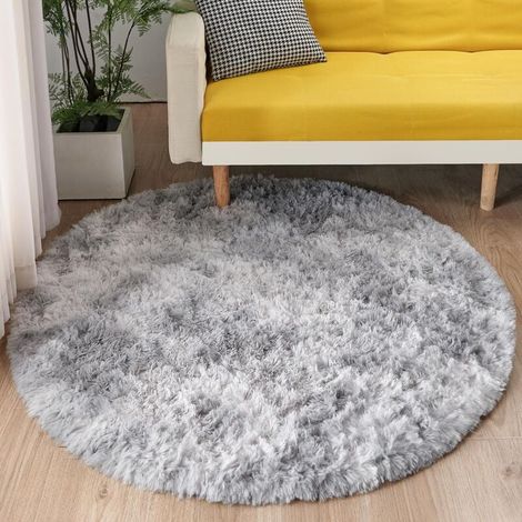 Tapis Salon Rond Shaggy Moderne Tapis Fourrure Tapis à Poils Longs Moelleux 120CM - Gris Clair (1/4)