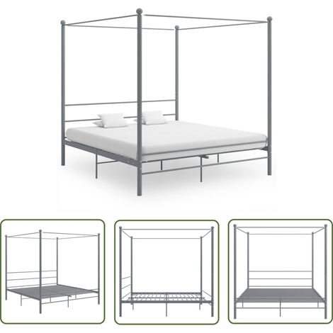 The Living Store Cadre de lit à baldaquin sans matelas gris métal 180x200 cm - Lit Plateforme - Lit Double - Cadre De Lit Metal - Lit Design - Literie (1/5)