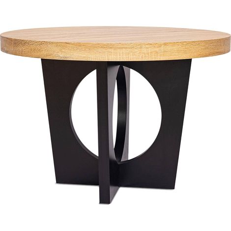 Cotecosy – Table ronde extensible 3 rallonges 110-260 cm – Chêne clair et noir – Pied central en V pour stabilité – Bois/M.D.F (1/5)