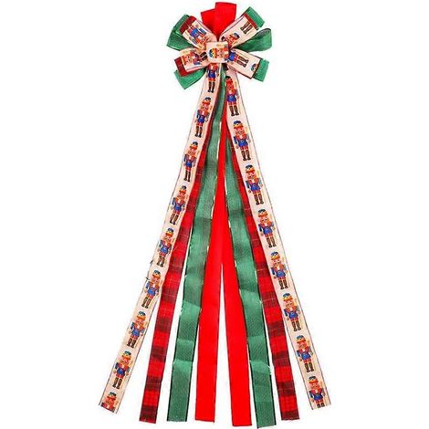 Nœud décoratif pour sapin de Noël, grand nœud en toile de jute avec bordure en polyester rouge, 126 x 30 cm. (1/5)