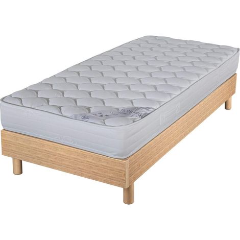 Matelas et sommier 90x190 Mousse - Decokit - Soutien medium - Sommier en kit - Chêne (1/5)