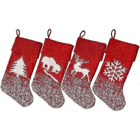 Lot de 4 décorations de Noël : chaussettes, sachets de bonbons, chaussettes à suspendre au sapin. Idéal pour offrir. (1/5)