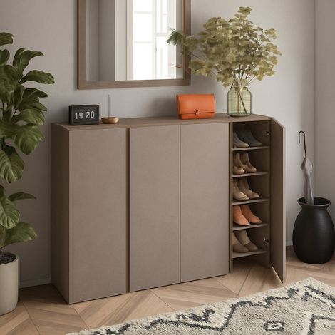 Credenza Nebbiuno, Madia 10 Ripiani, Apertura Battente Made in Italy, 4 Ante, 140x35x111h cm Marrone Bronzo (1/5)