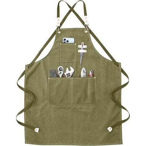 Tablier de Soudure-Tablier de Travail avec Poches, Sangle Croisée Réglable au dos pour Hommes et Femmes, Parfait pour le Jardin, la Cuisine (1/5)