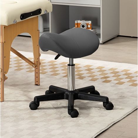 Taburete giratorio regulable en altura en polipiel gris, 48 x 47 x 45-59 cm (1/5)