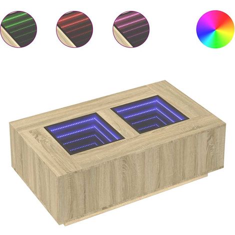 Mesa de centro de salón de diseño moderno con LED 116 x 69 x 40 cm madera de ingeniería color roble y cristal DEC037476