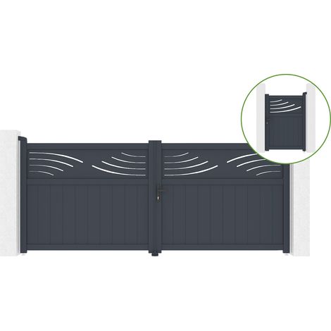 Portail battant 3,4m HALTI H.140cm alu + portillon HALTI H.140cm GRIS (1/5)