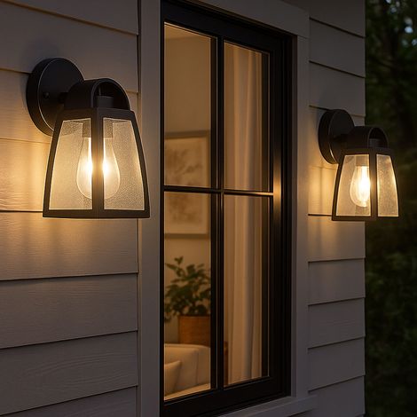 Set di 2 lampade da parete a LED lanterne da esterno illuminazione per facciate ALU luci da giardino in vetro nero