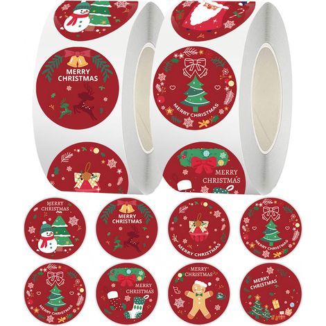500pcs Autocollants de Noël pour Cartes, Autocollants Ronds pour Enveloppes Joyeux Noël 8 Modèles d'Autocollants Adhésifs de Noël pour Cartes Cadeaux Enveloppes Boîtes (1/5)
