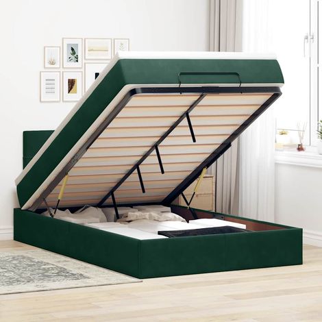 Cadre de lit ottoman avec matelas vert foncé 120x200 cm velours (1/5)