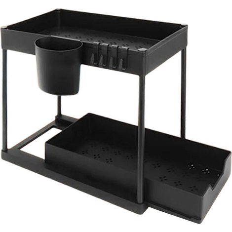 Rangement sous évier, étagère de rangement de cuisine avec double tiroir coulissant et étagère de rangement multifonctionnelle (1/5)
