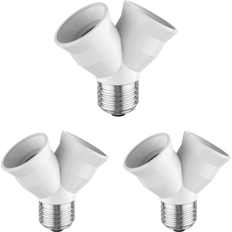 Adaptateur E27 - Lot de 3 - Blanc Compact - Double Sortie Lumière - Salon Chambre Bureau - 77x74x39 mm