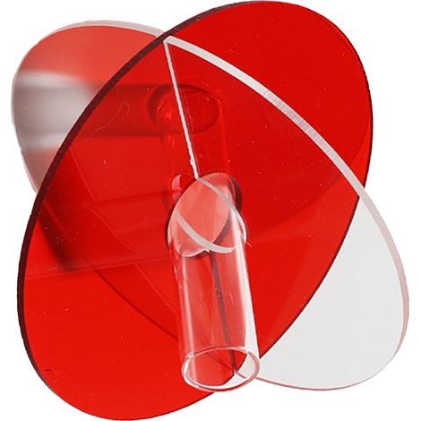 Vase géométrique en acrylique, finitions soignées, facile à nettoyer, style minimaliste, pour table basse ou salon. Disque transparent rouge, 15 x 13 x 2 cm.