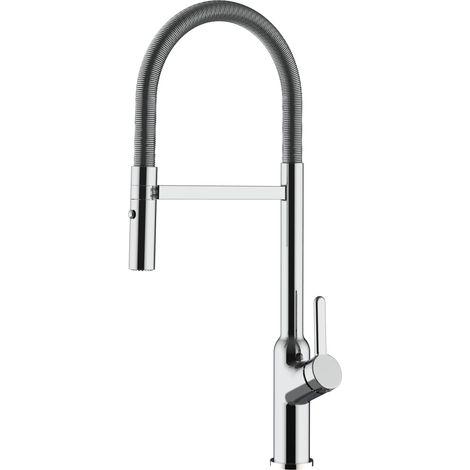 Rubinetto miscelatore Cucina cromato canna mollettone movibile e doccia due getti staccabile - serie BOD (1/5)