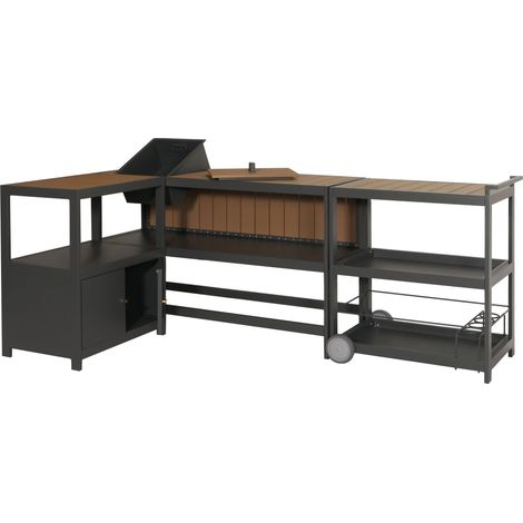 Lot de 3 éléments de cuisine extérieure modulables serviteur avec roulettes 97 x 296 x 50 cm en aluminium gris 040010146 (1/5)