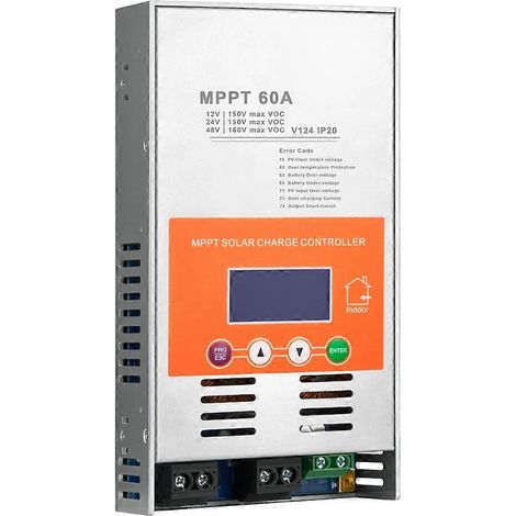 Contrôleur de chargeur solaire V124 amélioré 60A 12V 24V 48V, compatible avec les batteries au plomb-acide ou au lithium. (1/5)