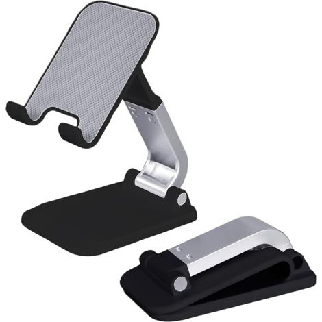 1 Pcs Support Téléphone Bureau Pliable, Base Métallique, Hauteur & Angle Réglables, Support Téléphone Universel pour iPhone 17/16/15/14/13/12 Pro Max, Samsung et Autres Smartphones(Noir) (1/5)