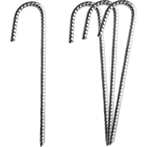 Lot de 4 piquets d'ancrage au sol pour trampoline de 30 cm - En acier galvanisé - En forme de J - Avec pointe burin - Pour fixation de tentes, buts de football, pavillons, clôtures, châteaux (1/5)