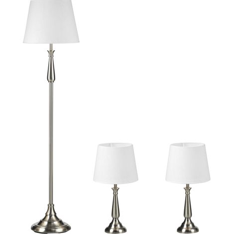 Lampadaire d'intérieur Ensemble de lampes style vintage 3 pièces, 2 lampes de table, 1 lampadaire, 35,5 cm x 35,5 cm x 146 cm, Multicouleur et blanc (1/5)