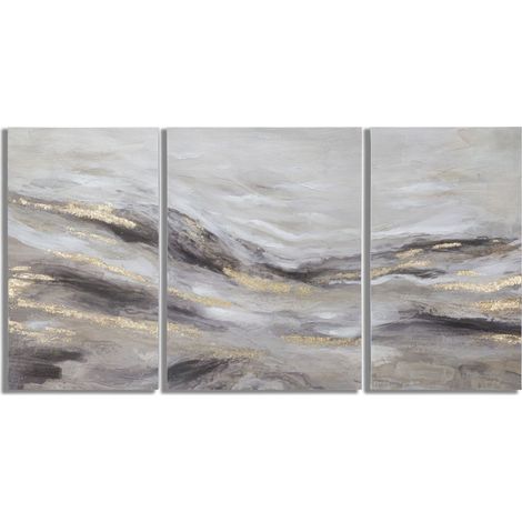 Trittico su tela Monty paesaggio astratto grigio e oro set 3 pezzi 150x80 cm