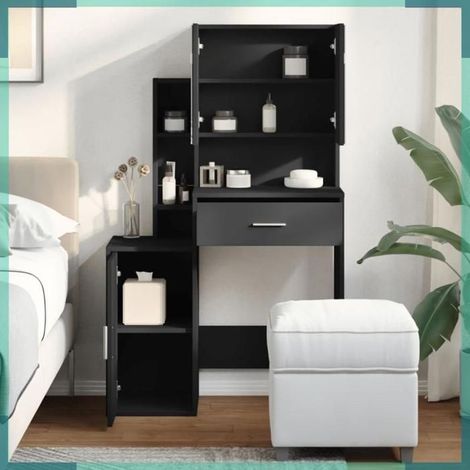 848235 Coiffeuse avec armoire noir 80x35x132 cm (1/5)
