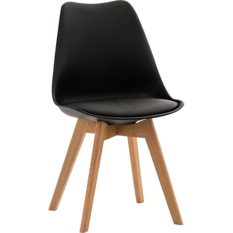 Chaise de salle à manger x1 design scandinave en plastique et PVC noir et pieds en bois clair 100002271 (1/5)