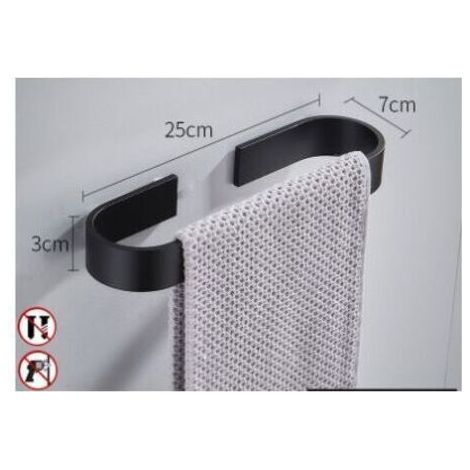 Porte-Serviettes Noir sans perçage 25 cm - Qualité supérieure - pour Salle de Bain - Auto-adhésif - Montage Mural - Accessoire de Salle de Bain pour Salle de Bain, Cuisine, noir (1/5)