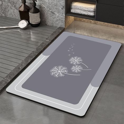 Tapis de Bain Absorbant, Antidérapant, Facile à Nettoyer, 50 x 80 cm, pour Salle de Bain, Cuisine et Entrée, Gris Violet Pissenlit (1/5)