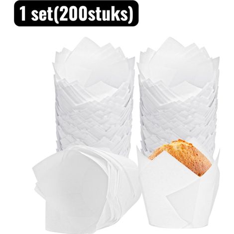 moule à pâtisserie moule à cupcakes tulipe flamboyante caissette à muffins en papier sulfurisé résistante à la chaleur et aux graisses pour cupcakes et pâtisseries blanc 1 lot 200 pièces (1/5)