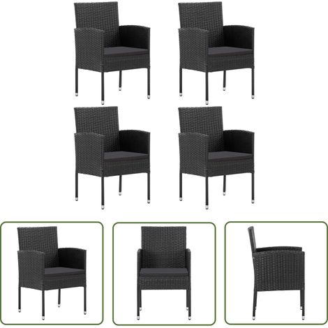 The Living Store Chaises de jardin coussins noir lot de 4 noir résine tressée - Chaise De Jardin - Fauteuil De Jardin - Mobilier De Jardin - Décoration Extérieure - Terrasse (1/5)