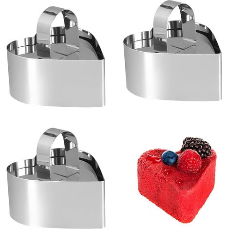 Ensemble de 3 bagues à gâteau en forme de cœur, bagues à dessert réglables en acier inoxydable de 8 cm, adaptées à la cuisson des desserts et des gâteaux pétillants.
