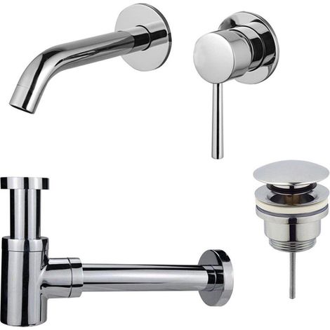 Fortifura Calvi Slim Kit mitigeur lavabo - robinet encastrable - bonde clic clac - siphon design bas - Chrome brillant