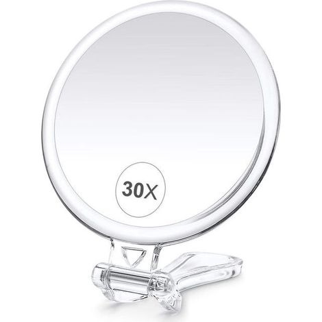 Miroir de maquillage double face (grossissement x1/x30), poche avec poignée, verre transparent sécurisé – idéal voyage (1/5)