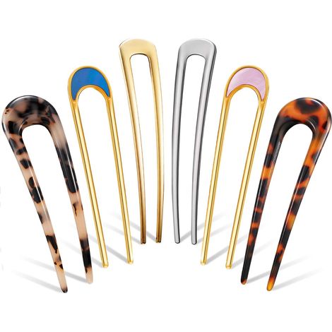 6 Pieces 3 Styles U-Shaped French Bun Pins Updo French Twist Hair Pin Hair Styling Accessories for Women Girls Brides (1/5)