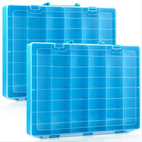 Boîte de rangement plastique 48 alvéoles avec séparateurs amovibles, lot de 2, organiseur pour jouets et petites pièces, casier modulable robuste (1/5)